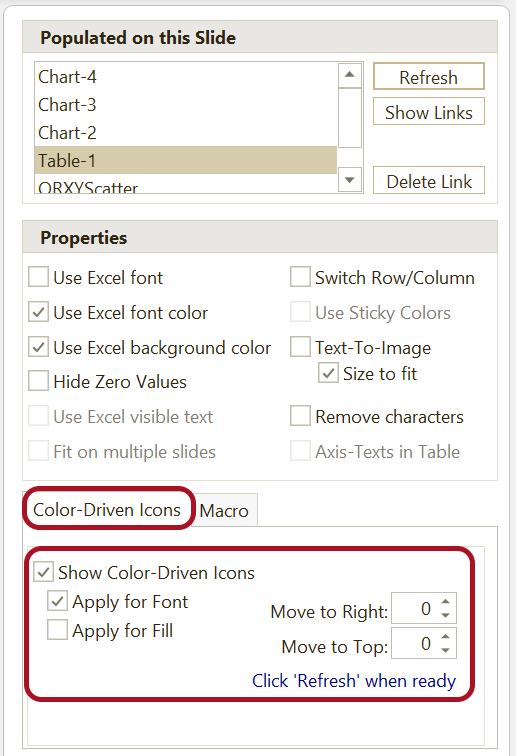 Color driven icons in the Populate Pane